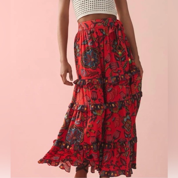 FARM Rio Dresses & Skirts - NWT!!! FARM Rio Floral Red Maxi Tiered Skirt Size M